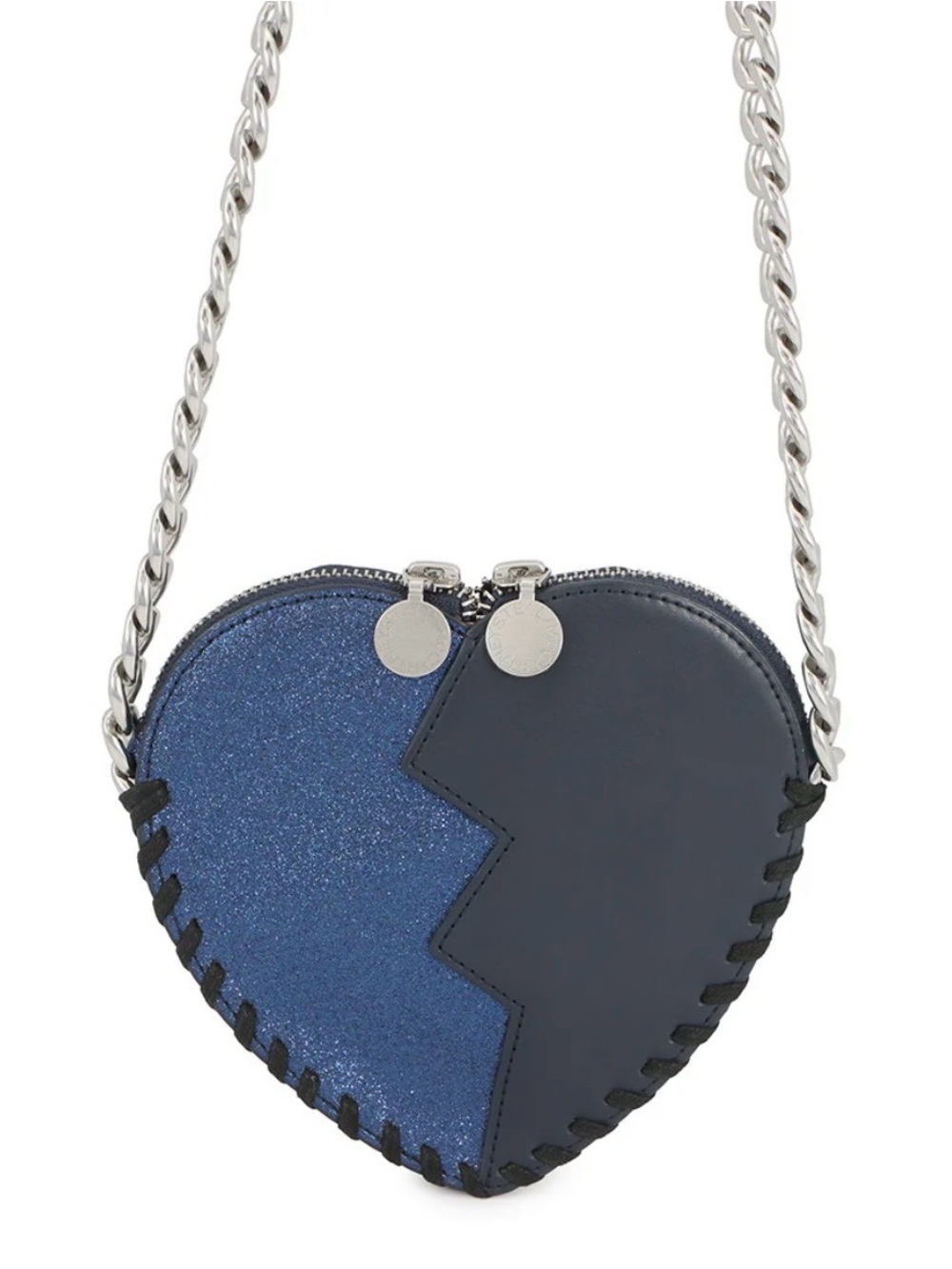 Stella McCartney Two-Tone Navy Heart Crossbody with Silver Chain